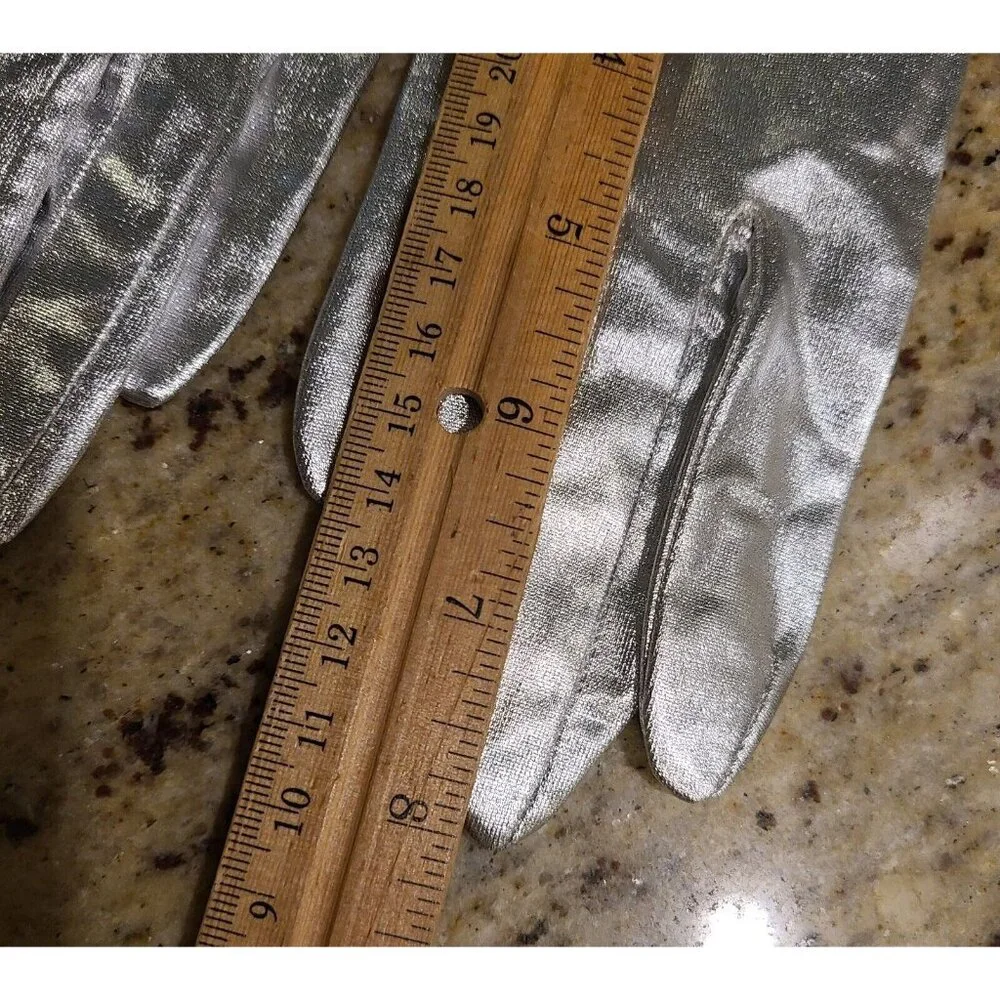 New! Vintage Size M 7 Metallic Silver Stretch Nylon Formal 8